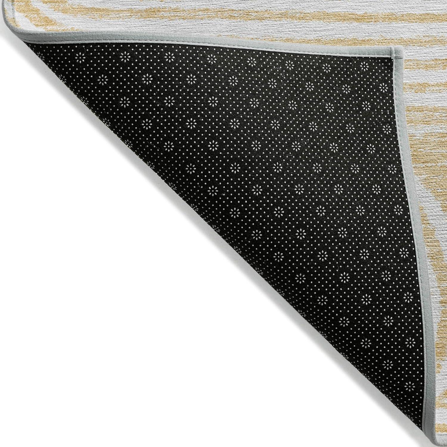 Gold and White Striped Synthetic Washable Runner Rug