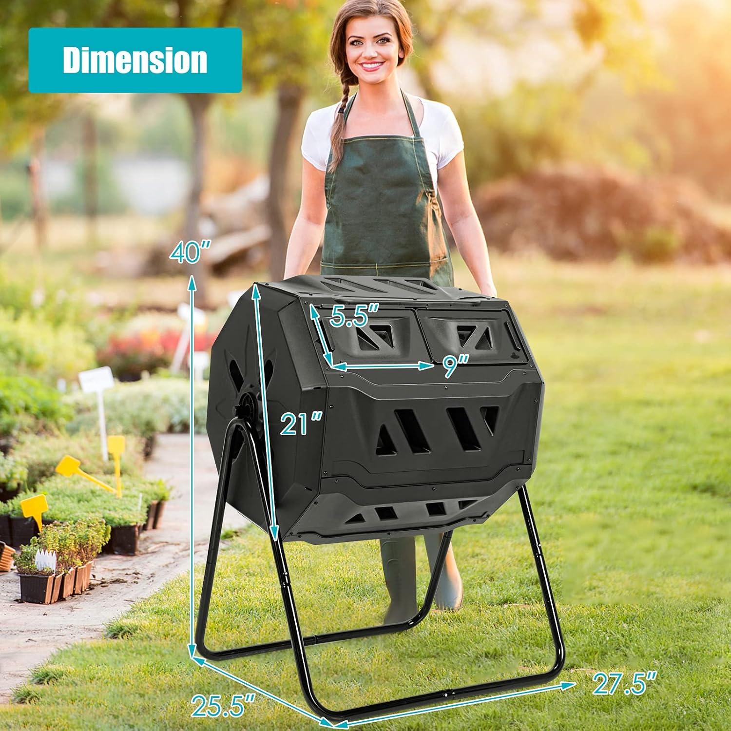 HomGarden Composting Tumbler 43gal Composter Bin W/ Dual Chamber BPA Free Black