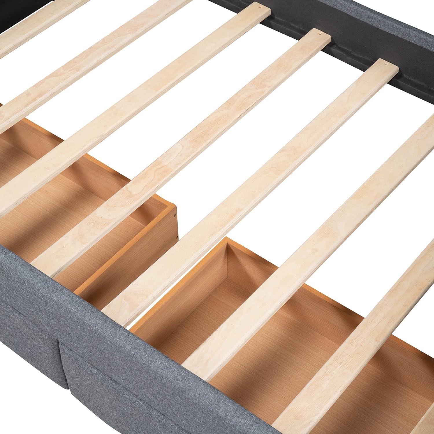 Streamdale Upholstered Twin Size daybed with Two Drawers, Wood Slat Support, Gray