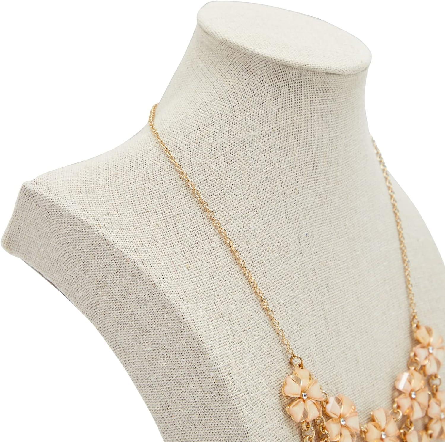 Juvale 12 Inch Linen Jewelry Display Bust, Necklace Mannequin Holder Stand for Retail Stores and Trade Shows (Beige)