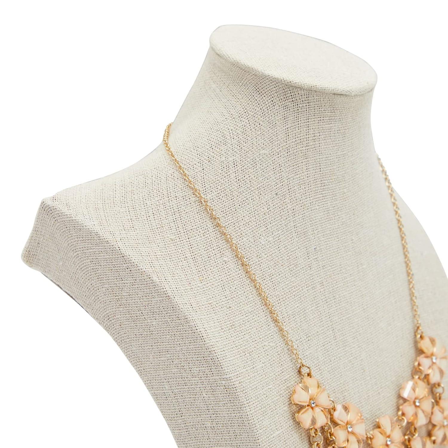 Juvale 12 Inch Linen Jewelry Display Bust, Necklace Mannequin Holder Stand for Retail Stores and Trade Shows (Beige)