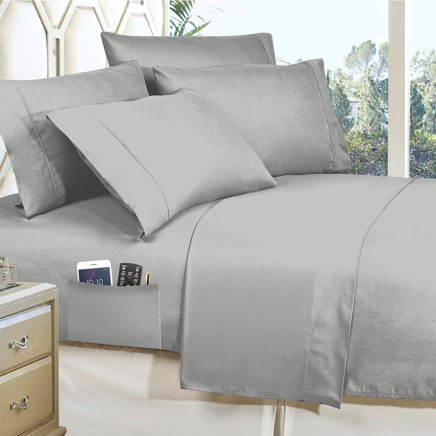 Elegant Comfort 8-Piece Pinch Pleated Comforter Set - All Season Bed in a Bag, Includes Smart Sheet Set, Bed Skirt, Comforter, Pillowcases & Shams, Twin/Twin XL, Light Gray