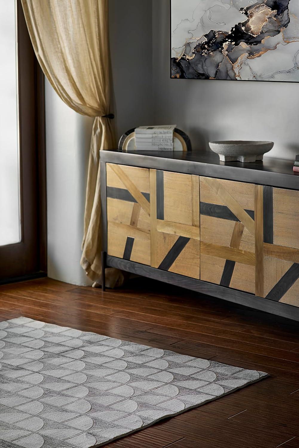 Momeni 5'1"x7'7" Edition Geometric Machine Loomed Area Rug Charcoal Gray: Indoor Low Pile Polyester Rectangle Rug