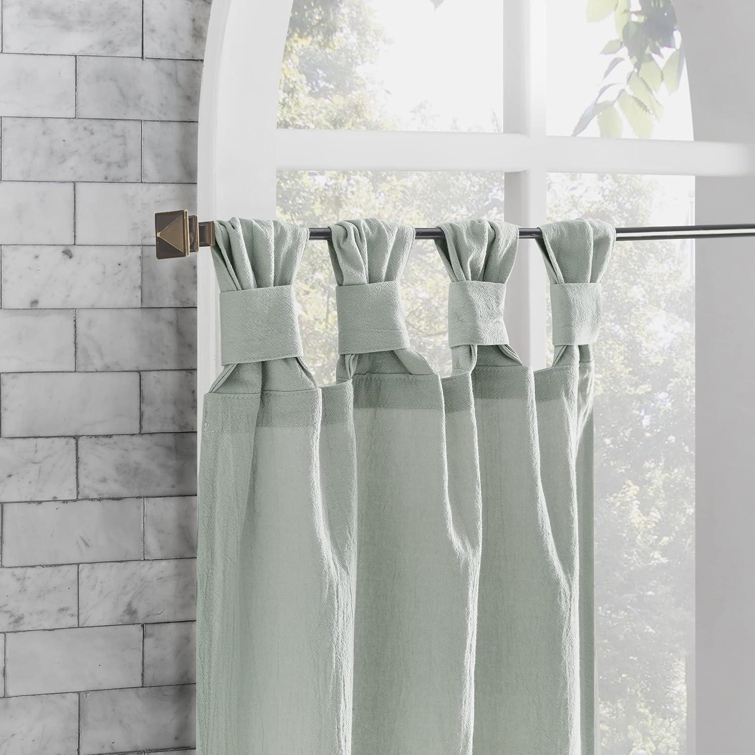 2pc 52"x45" Archaeo Washed Cotton Twist Tab Cafe Curtain Tier Pair Seafoam Green: Kitchen Curtains 45 Inches Long