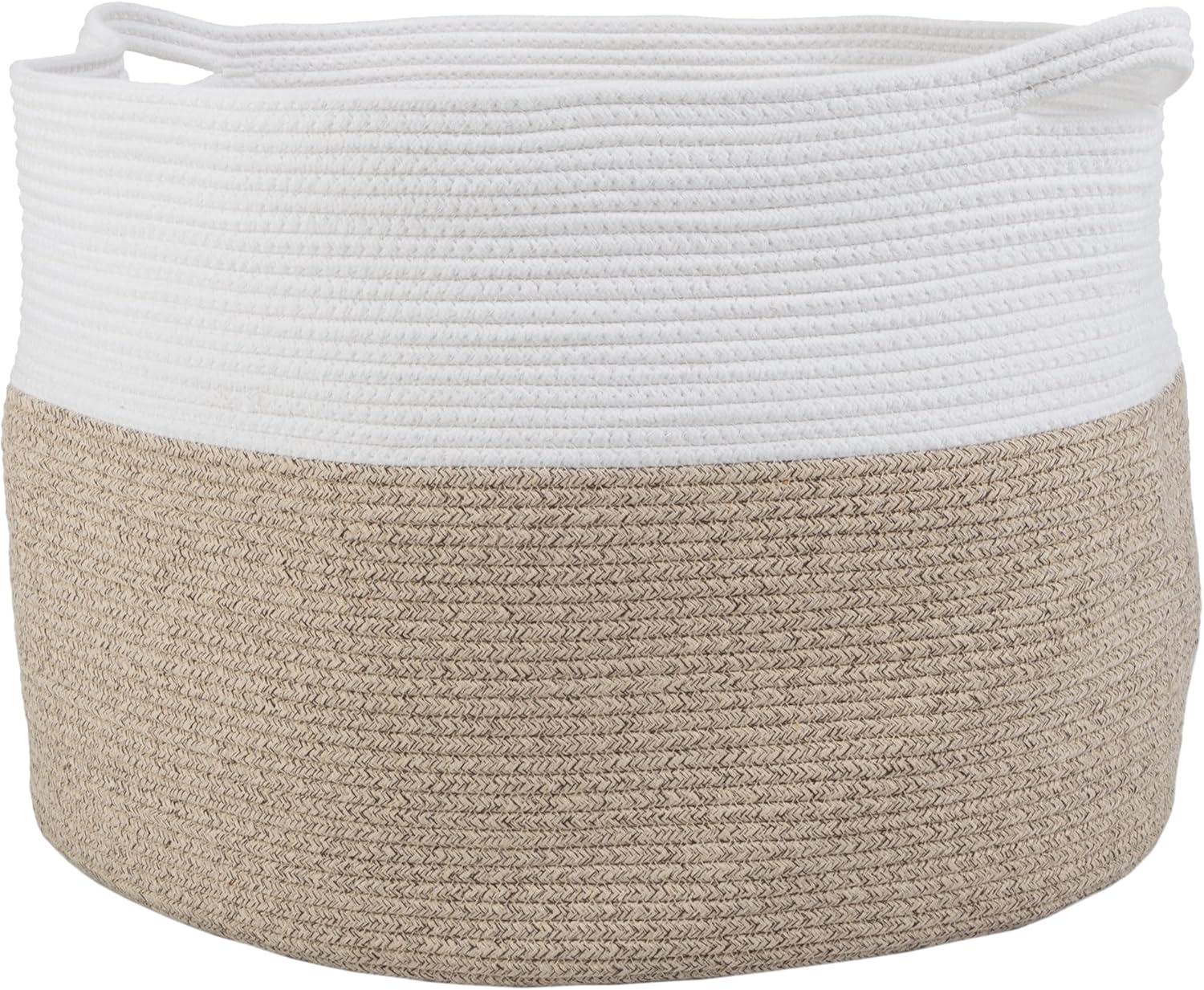 Home-Complete XL Woven Rope Basket Natural: Coiled Cotton Storage for Blankets, Large Circular Decorative Basket, 21.7"