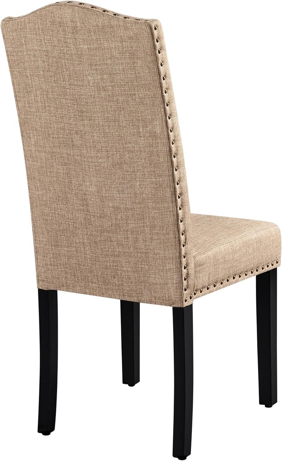 Smile Mart 6pcs Fabric Upholstered Parson Dining Chairs with Solid Wood Legs, Khaki