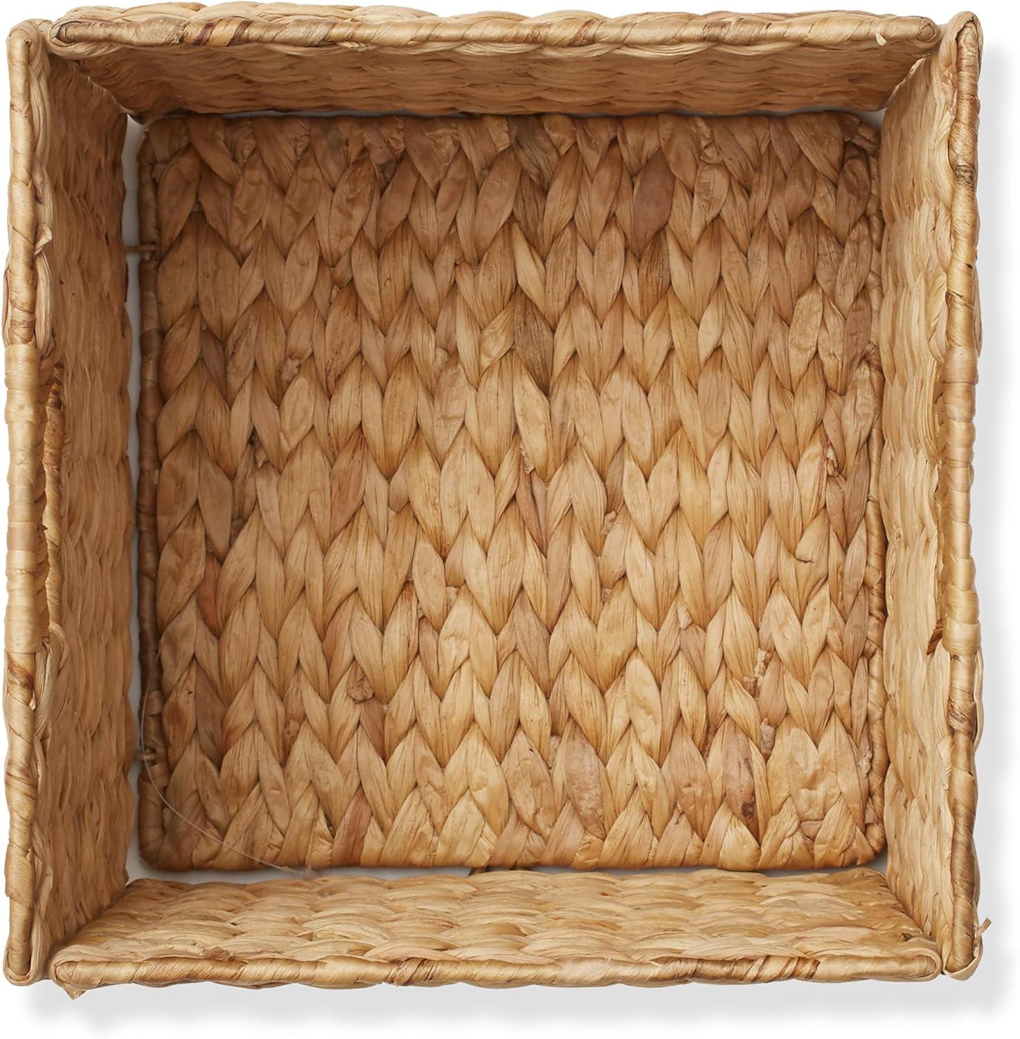 Casafield 10.5" x 10.5" Water Hyacinth Storage Baskets - Set of 2 Collapsible Cubes, Woven Bin Organizers for Bathroom, Bedroom, Laundry, Pantry