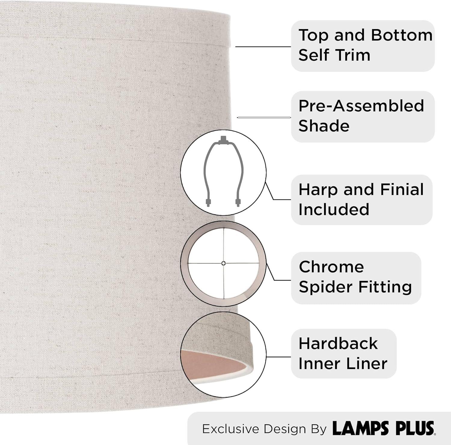 Springcrest Natural Linen Medium Drum Lamp Shade 15" Top x 16" Bottom x 11" High (Spider) Replacement with Harp and Finial