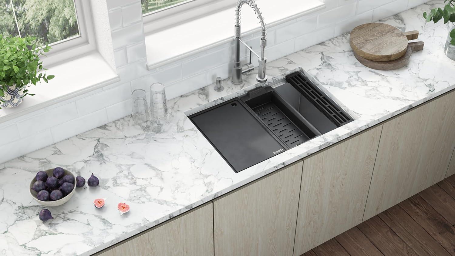 Ruvati 27-inch Workstation Slope Bottom Offset Drain Undermount 16 Gauge Kitchen Sink