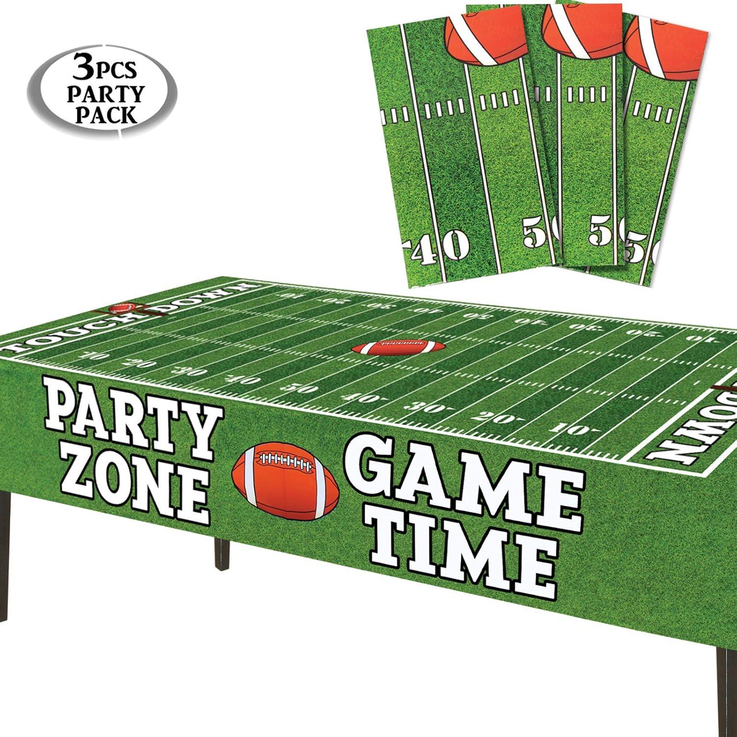 AnapoliZ Football Tablecloth Plastic | 3 Pcs Party Pack (54' Inch Wide x 72' Inch Long) | Rectangular Game Day Table Cover | Football Party Touchdown Tablecloth | Tailgate Table Cover