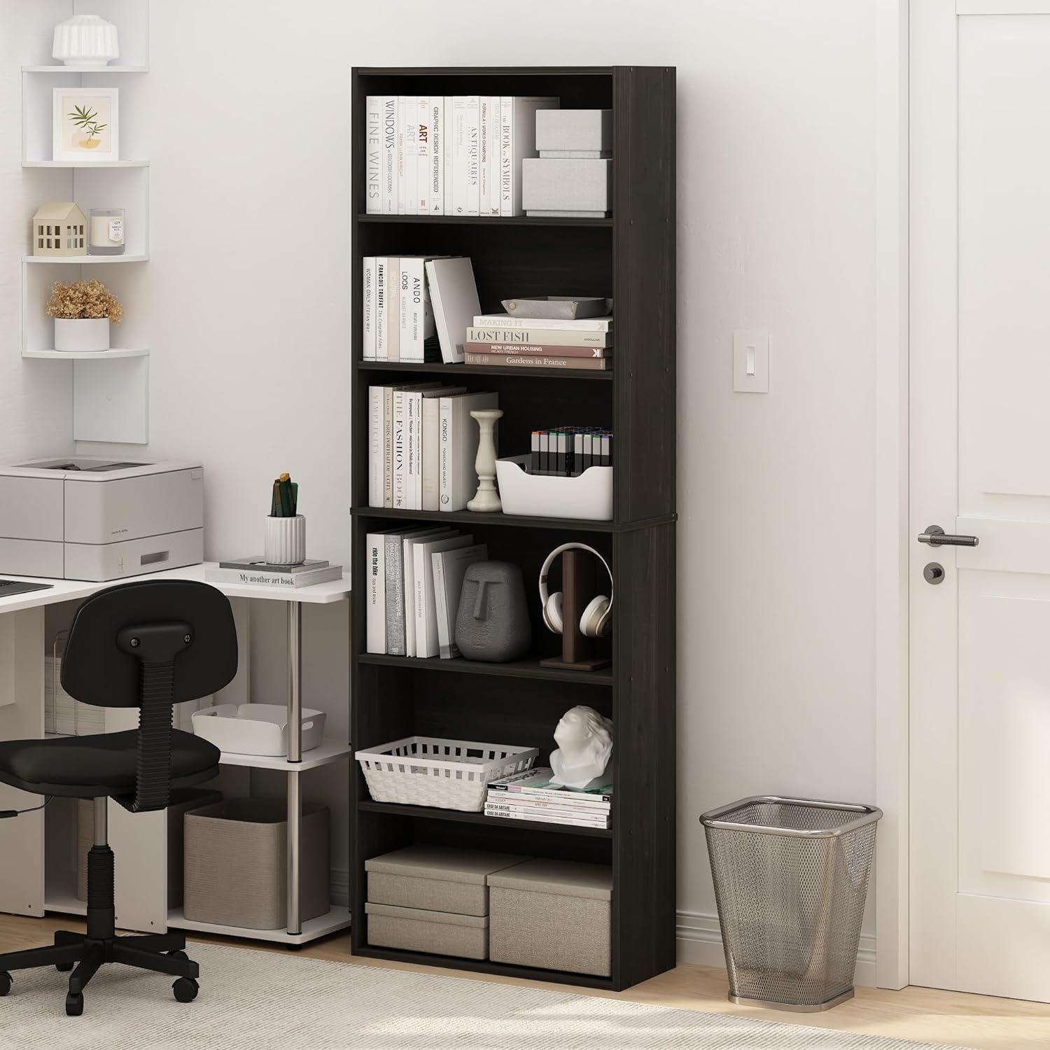 Furinno JAYA Simply Home Free Standing Adjustable 6-Tier Open Storage Bookcase, Espresso