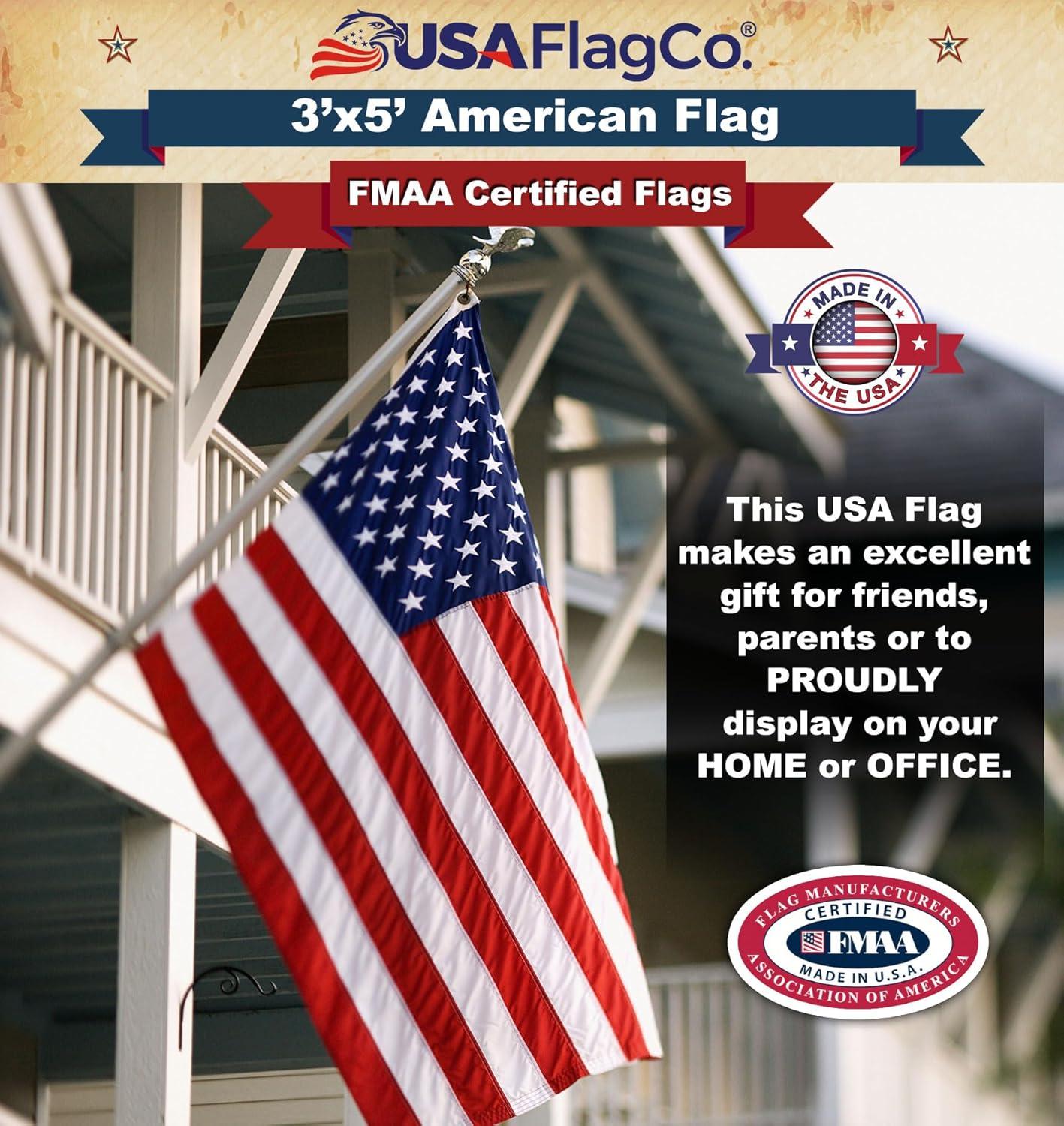 3x5 American Flag for Outside Outdoor Heavy Duty-Nylon USA Flags- Embroidered US Flags Sewn Stripes with Brass Grommets