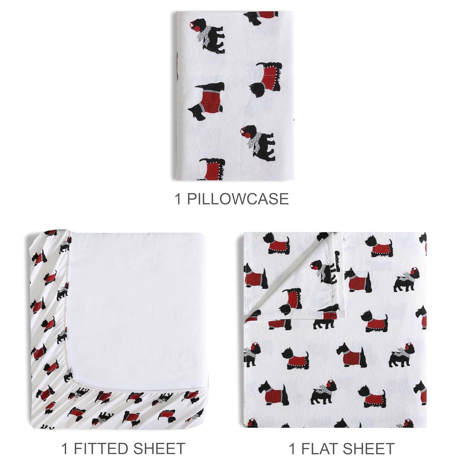 Twin Red and White Cotton Flannel Plaid Sheet Set