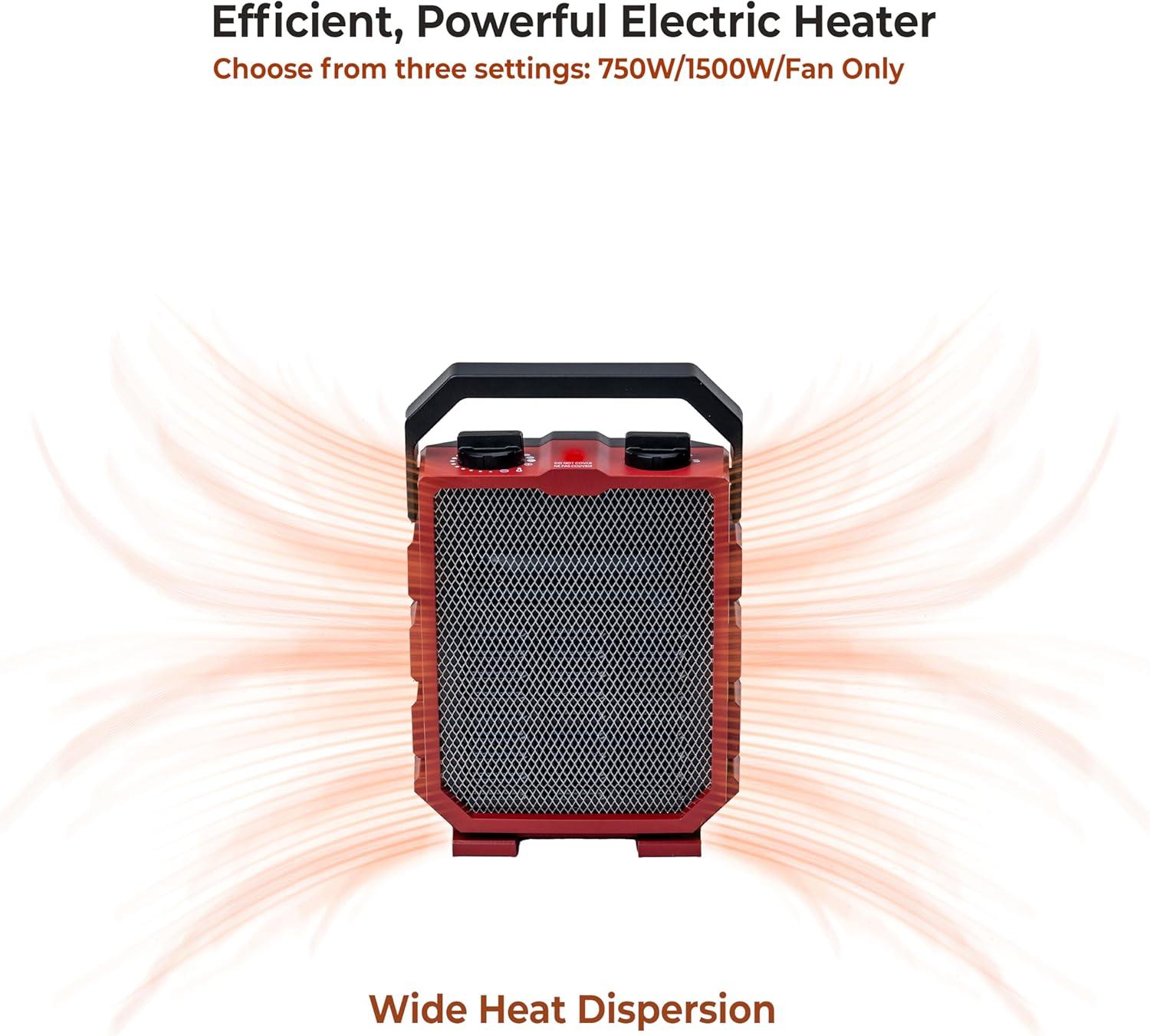 Comfort Zone Utility Space Heater with Foldable Handle for Indoor Use, Adjustable Thermostat, Fan Only Setting, Safety Tip-Over Switch & Overheat Protection