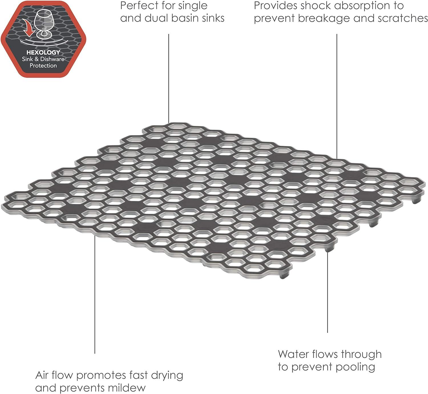 Clear and Gray Hexagon Plastic Sink Mat with Raised Feet