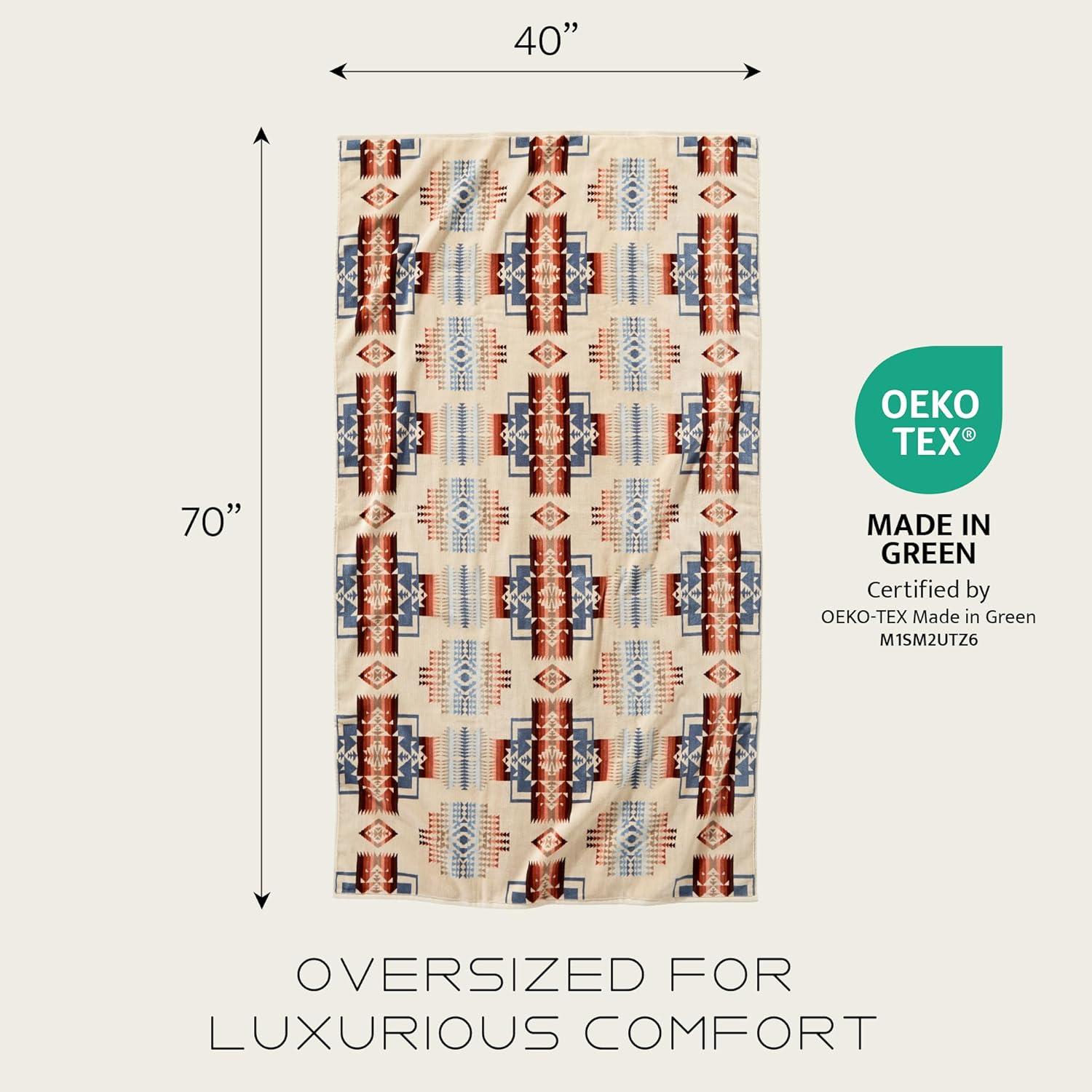 Oversized Gray Cotton Spa Towel with Native American Pattern