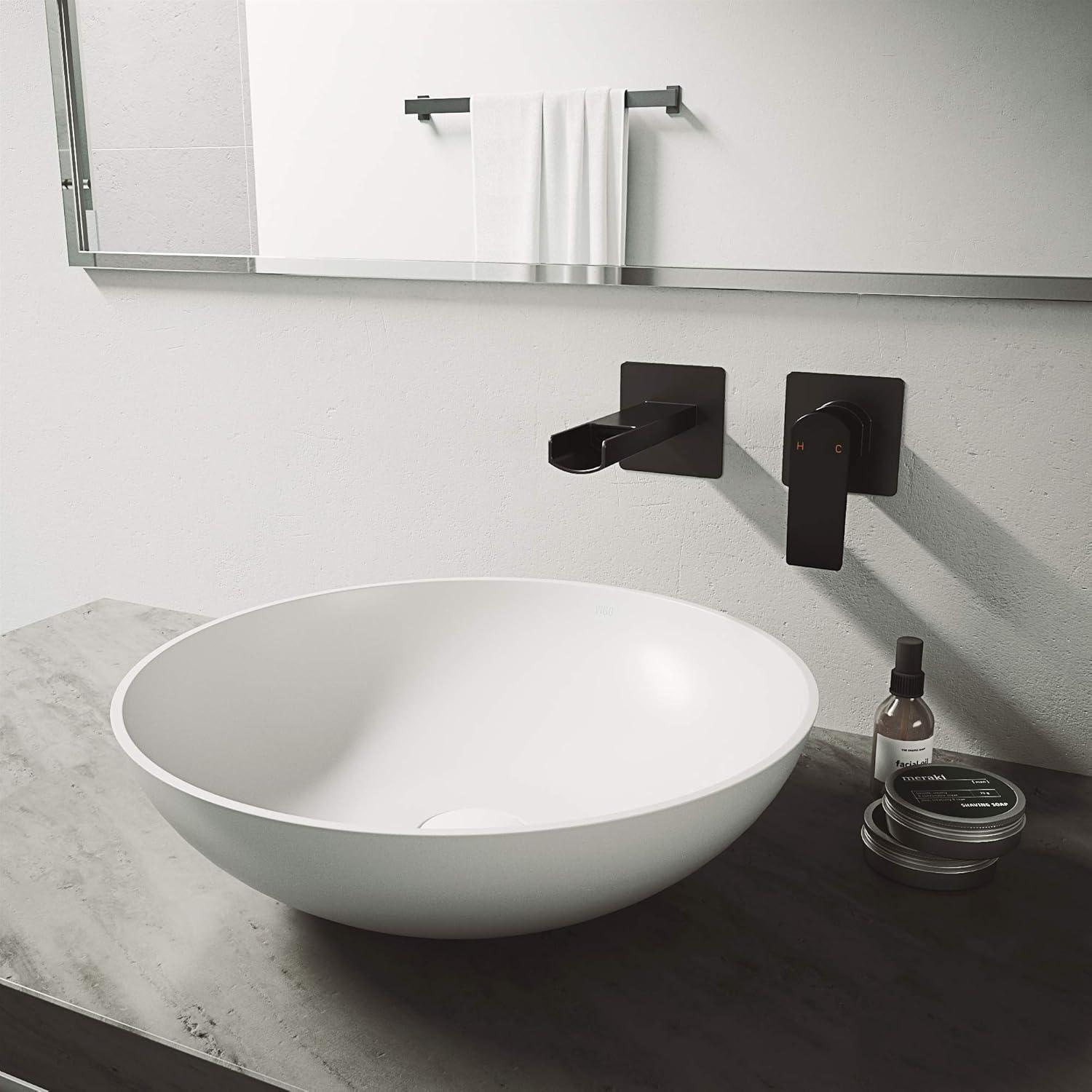 Lotus 16" L x 16" W x 5" H Matte White Handmade Round Vessel Bathroom Sink