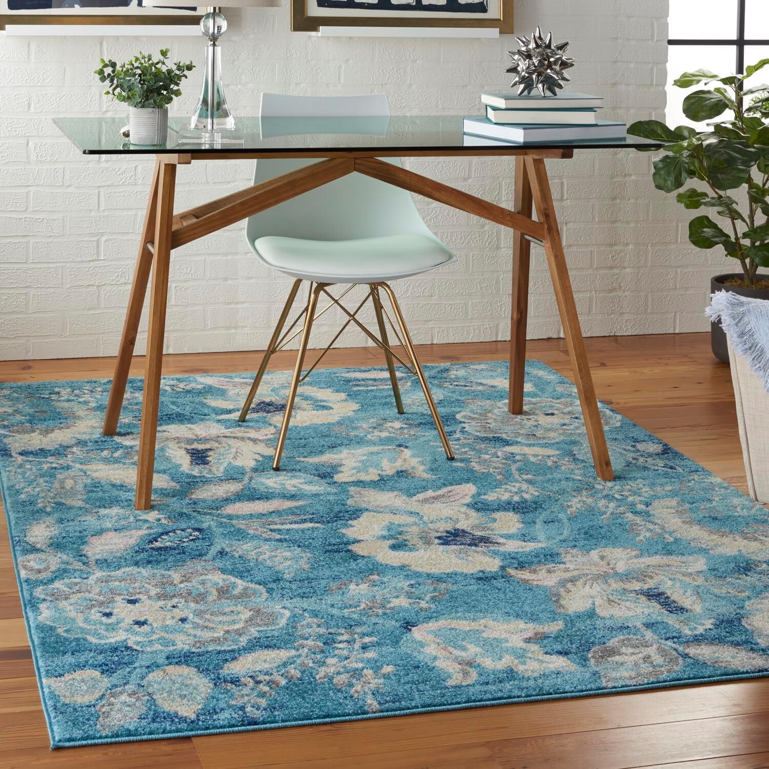 Tranquil TRA02 Ivory/Light Blue Area Rug French Country Eclectic Floral By Nourison