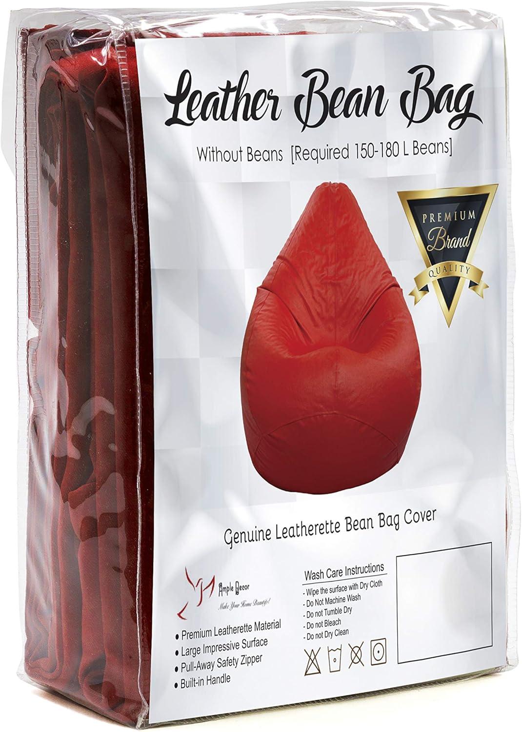 Ample Decor Bean Bag Cover (Filler Not Included), Plush Toys Storage Soft Leatherette, Durable Construction Sturdy Zipper, Ideal for Children and Teenagers - Red