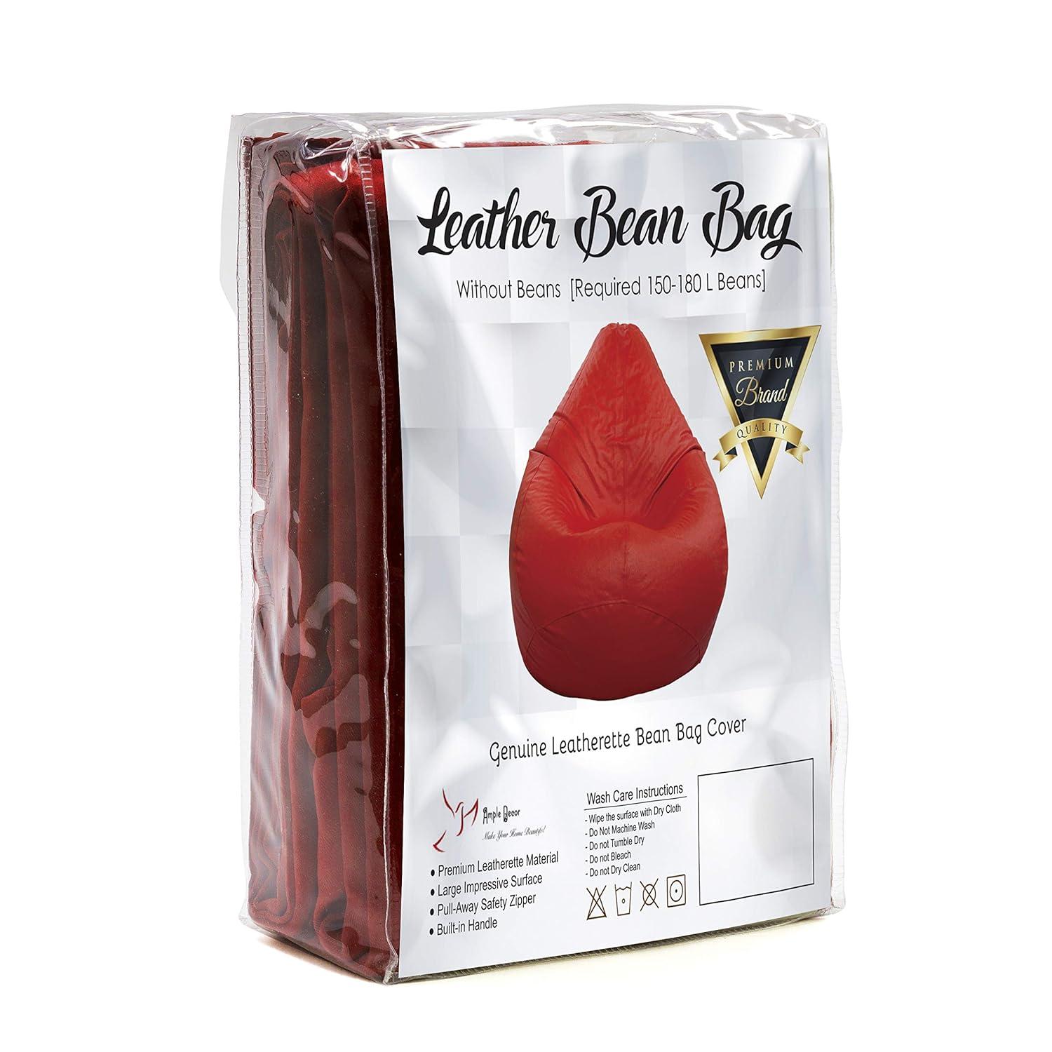 Ample Decor Bean Bag Cover (Filler Not Included), Plush Toys Storage Soft Leatherette, Durable Construction Sturdy Zipper, Ideal for Children and Teenagers - Red