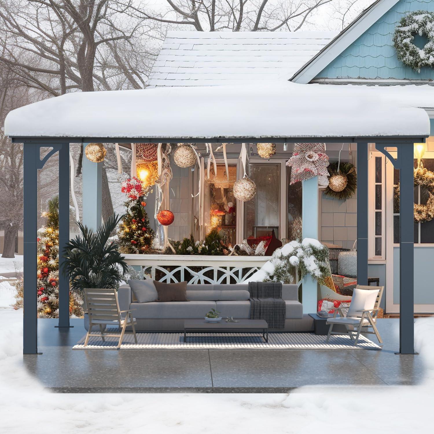 AECOJOY Wall Mounted Gazebos Pergola Gazebo Awnings for Backyard 12'×8' - Dark Grey