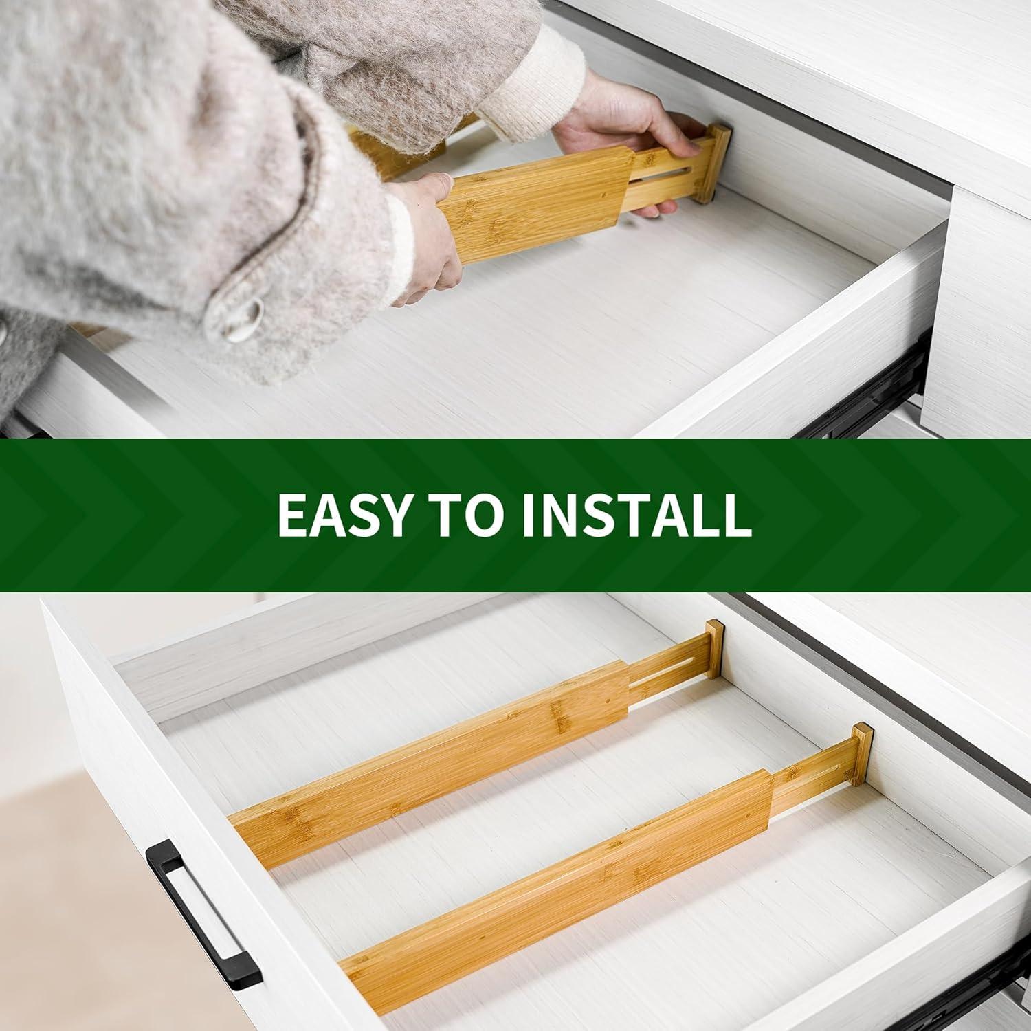 VaeFae 6-Pack Bamboo Drawer Dividers (Fits 15"-18" Drawer Inner Dimensions), Adjustable Expandable Organizer, Multi-Functional for Kitchen, Bedroom, Office & Bathroom