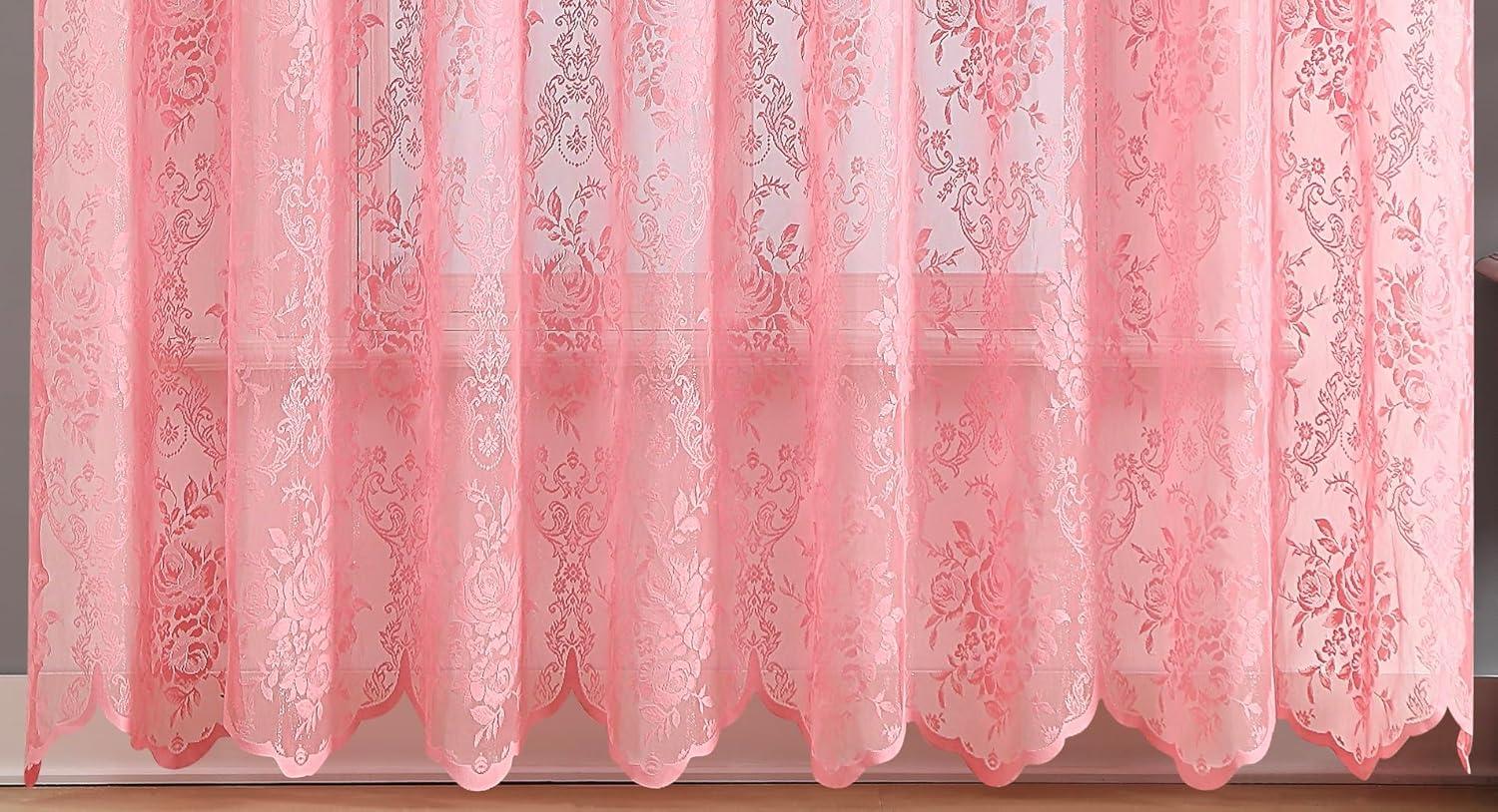 Rosdorf Park Rosdorf Park Pair Of 2 Sheer Lace Curtain Panels with Attached Matching Valance With 6 Tassels. (Set of 2)