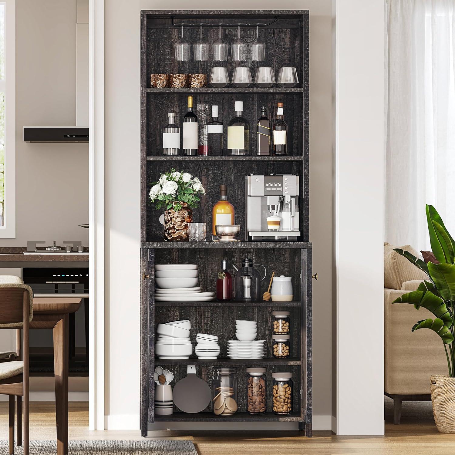 Moasis Bar Cabinet for Liquor and Glasses Dining Kitchen Cabinet with Wine Rack White