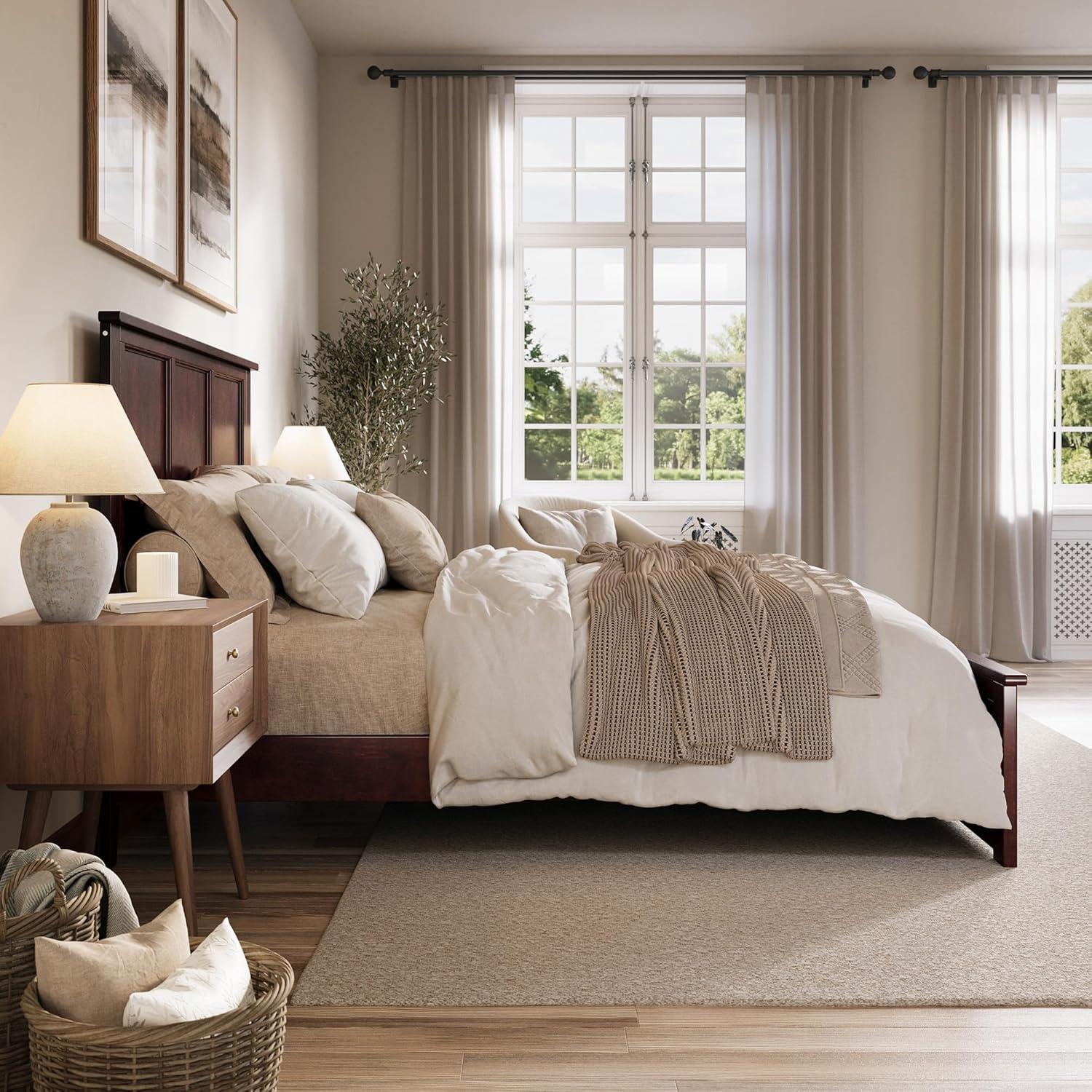 AFI Charlotte Queen Solid Wood Low Profile Platform Bed with Matching Footboard, Espresso