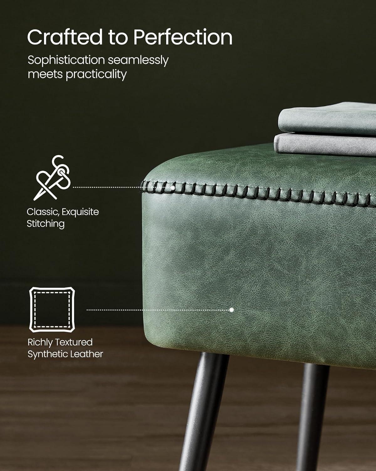 VASAGLE EKHO Collection - Storage Ottoman Bench Leather Entryway Bedroom Bench 15 Gallons for Bedroom Living Room Loads 660 lb Forest Green