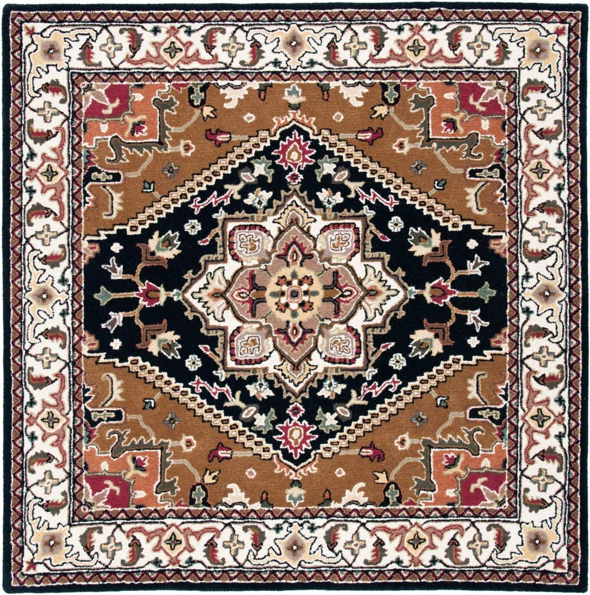 SAFAVIEH Heritage York Oriental Wool Area Rug, Navy/Brown, 4' x 4' Square