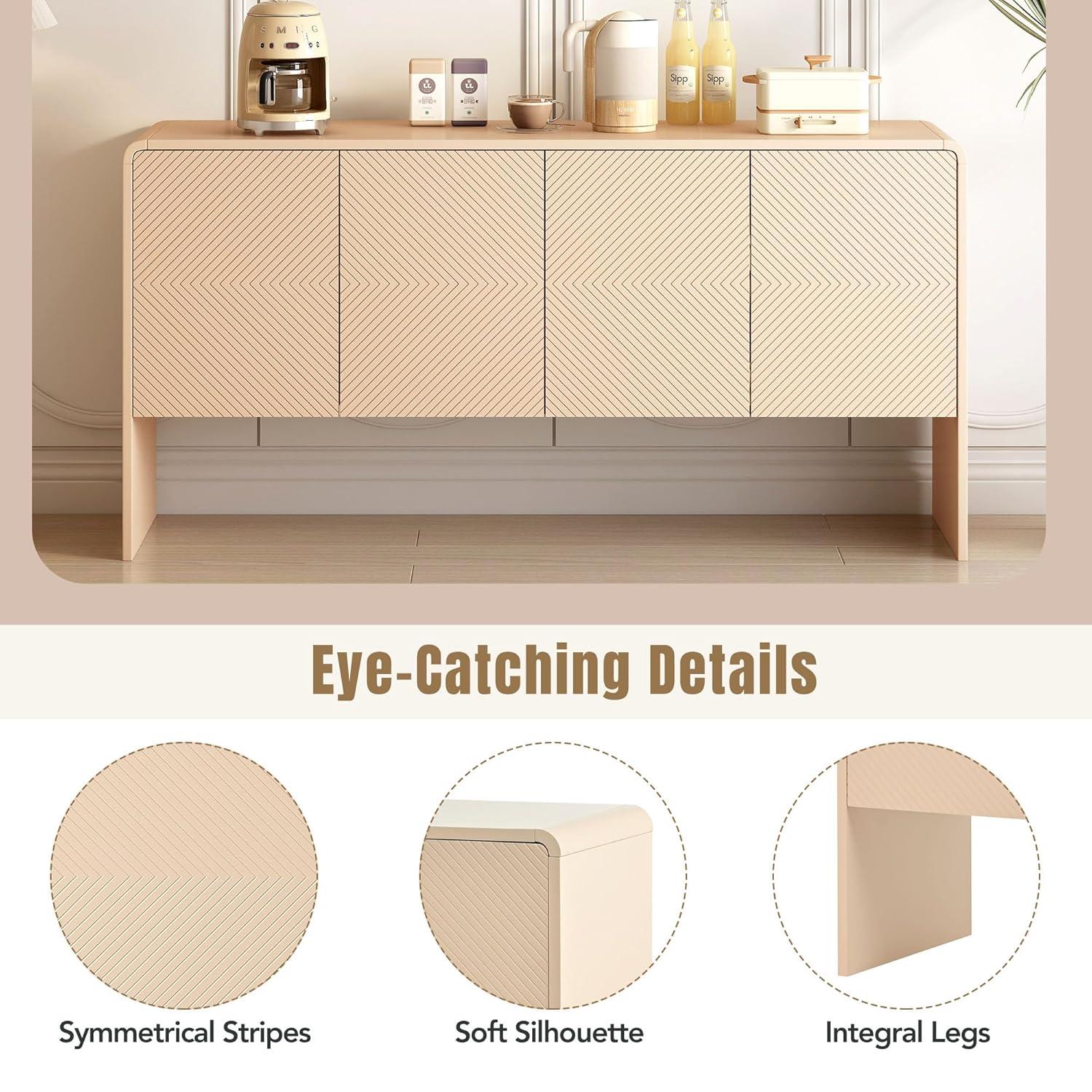 Apricot Cream 60" MDF and Particle Board Minimalist Sideboard with Adjustable Shelves