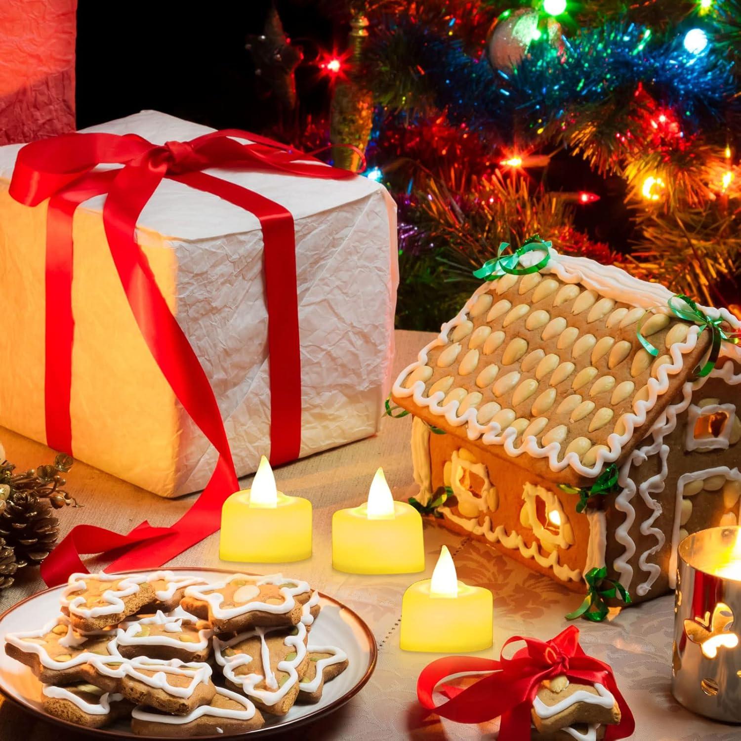 Beautynvta Clearance 24 Pack Flameless LED Candles, Battery Operated LED Tea Lights, Fake Tealights Candles, Electric Candles for Table Holiday Decor, Yellow Light, White