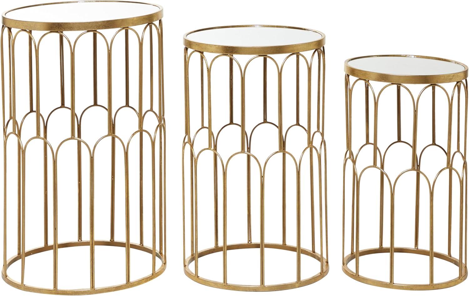 Set of 3 Glam Mirrored Accent Tables Gold - Olivia & May: No Assembly, Indoor Use, Luxury Style