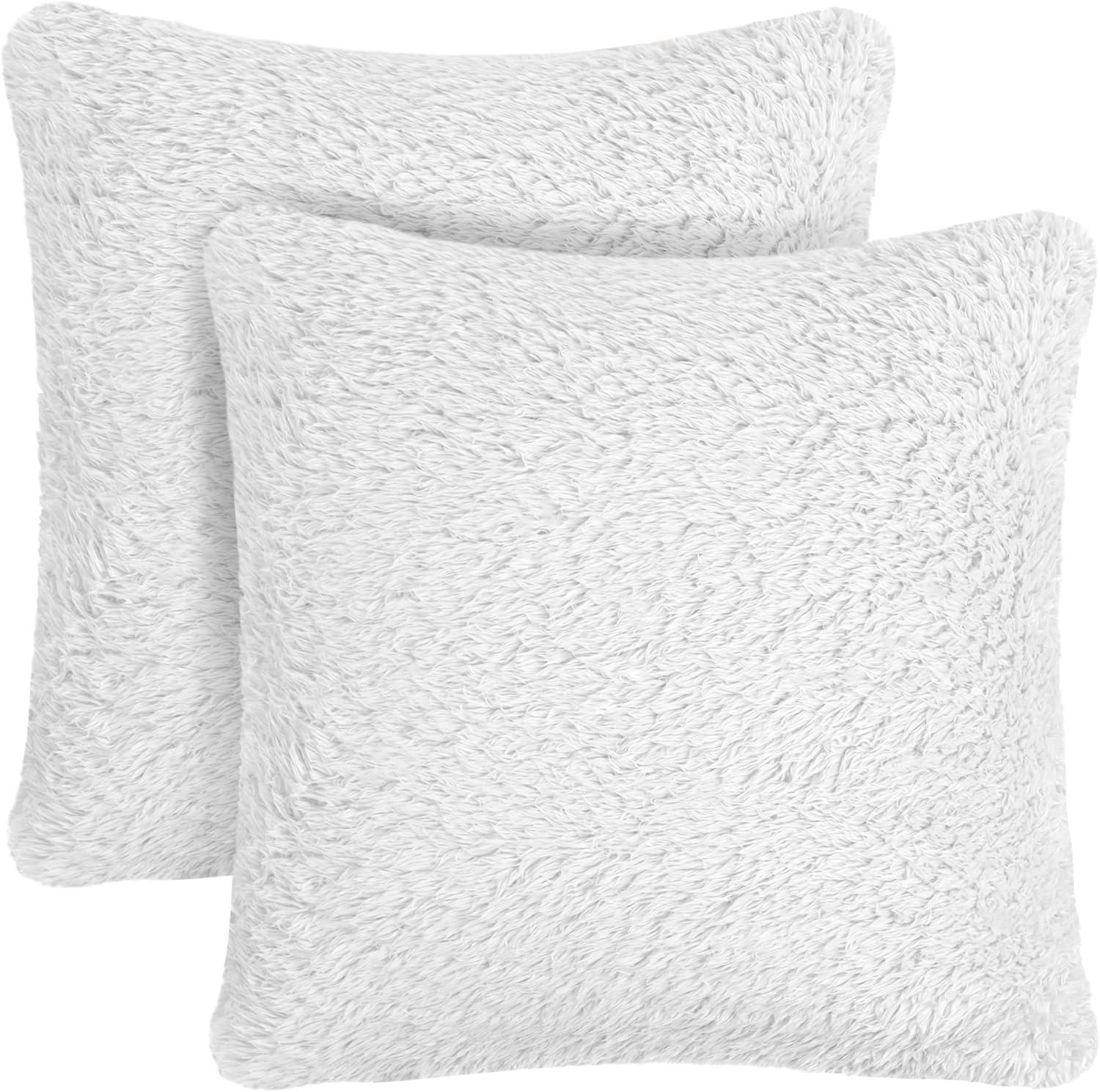 PAVILIA Set of 2 Fluffy Throw Pillow Covers, Decorative Faux Shearling Fur Square Cushion Accent for Bed Sofa Couch