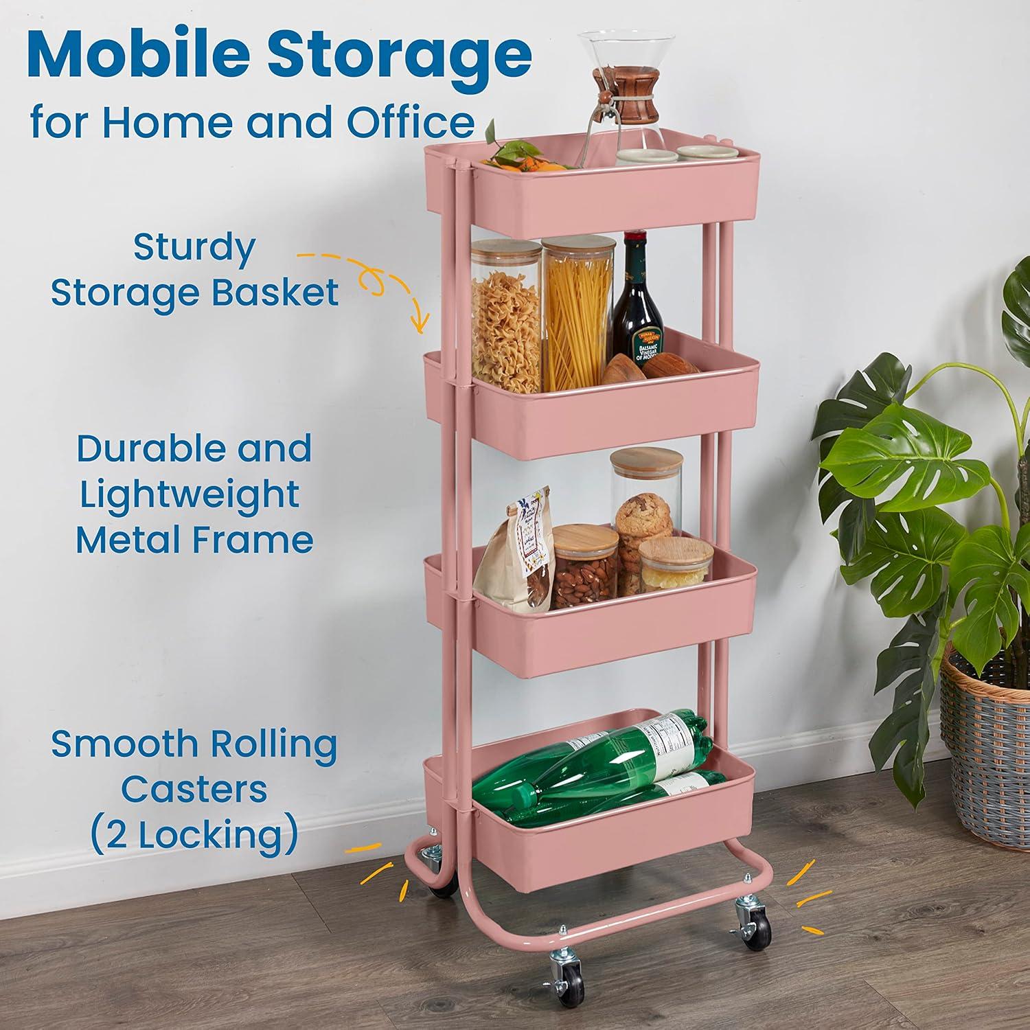 ECR4Kids 4-Tier Metal Rolling Utility Cart - Mobile Storage Organizer