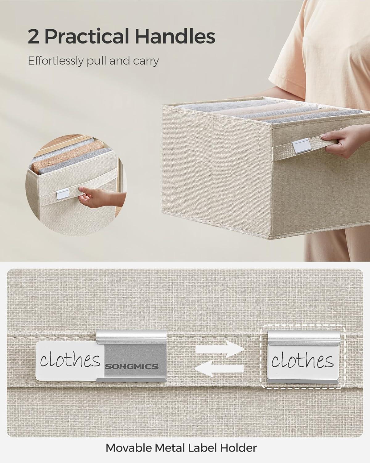 SONGMICS Storage Baskets, Set of 2 Extra Large Storage Bins for Organizing, 30L, 15.7 x 11.8 x 9.8 Inches, Fabric Storage Cubes for Shelves, Easy to Clean, Foldable, 2 Handles, Cloud White UROB240W02