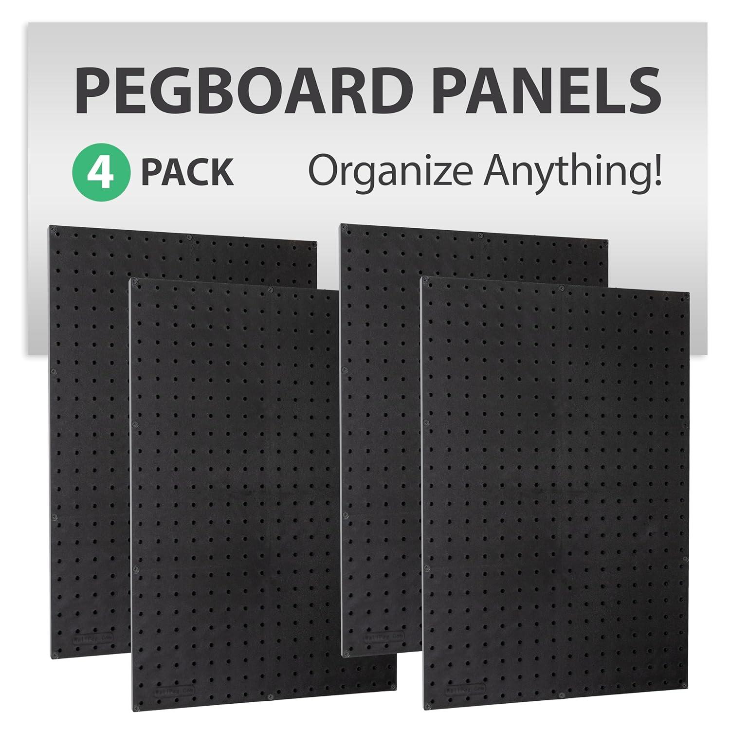WallPeg Plastic Pegboard Panels, 96" Wide Garage Tool Pegboard, Black