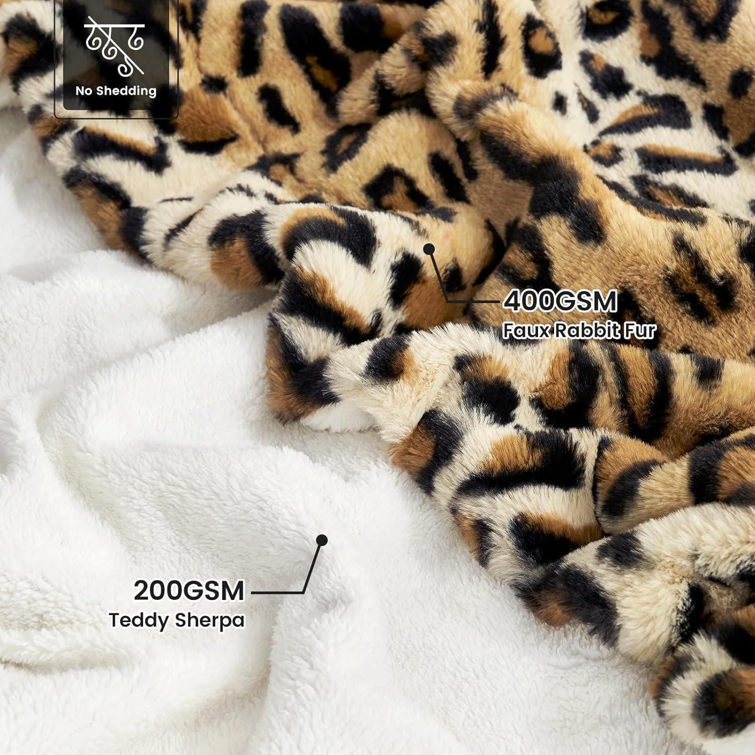 Luxury Faux Fur Throw Blanket Leopard Print, Non Shedding Double Sided Sherpa Blankets Super Soft Fluffy Thick Warm Throws Home Decor For Couch Bed Sofa Women