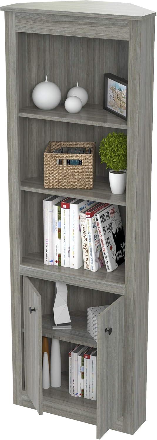 Smoke Oak 76'' Corner Bookshelf with Concealed Storage