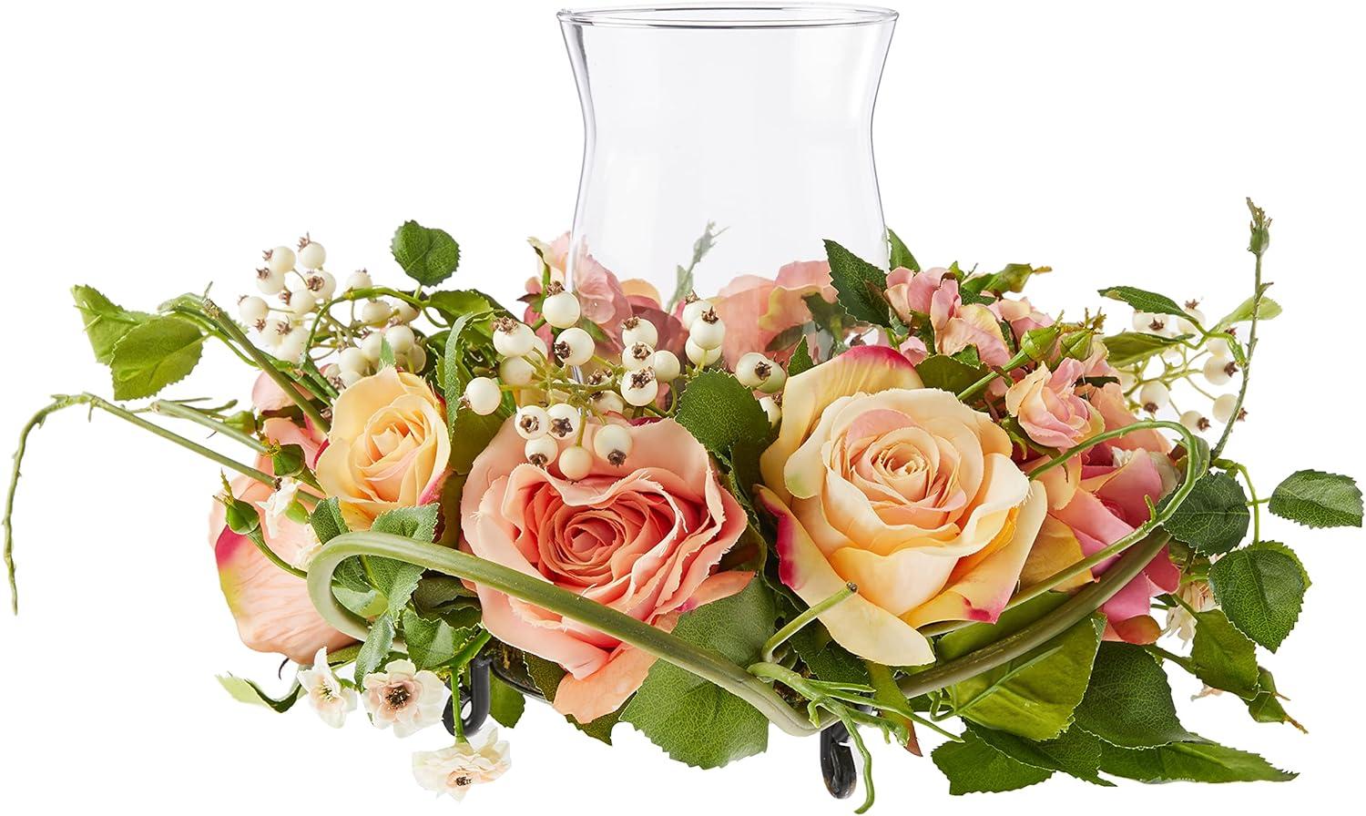 Nearly Natural 4685-AP Rose Candelabrum Decorative Silk Flower Arrangement, Pastel