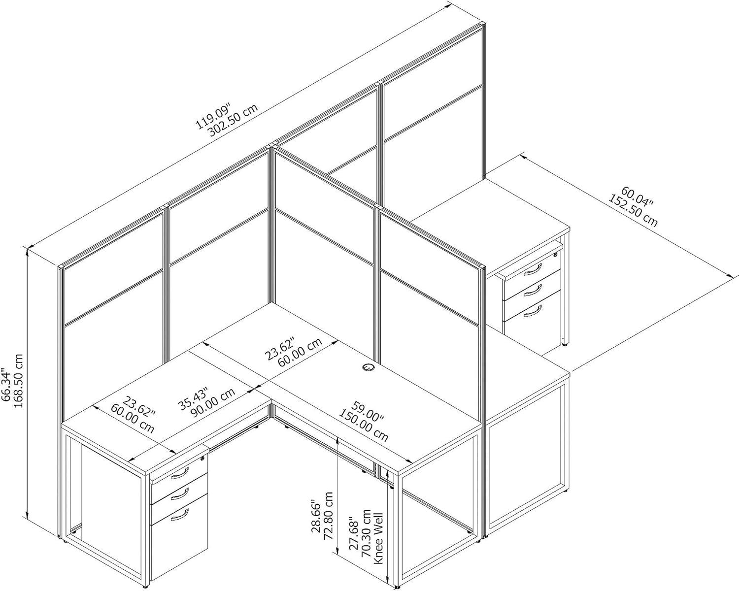 Easy Office 2 Person L Desk with Drawers & 66H Panels in White - Engineered Wood