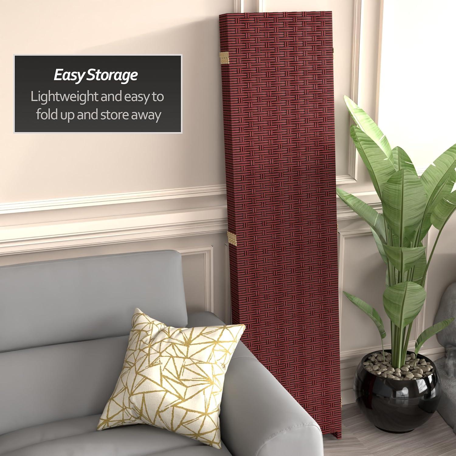 Oriental Furniture 6 ft. Tall Woven Fiber Room Divider - 4 Panel - Red/Black