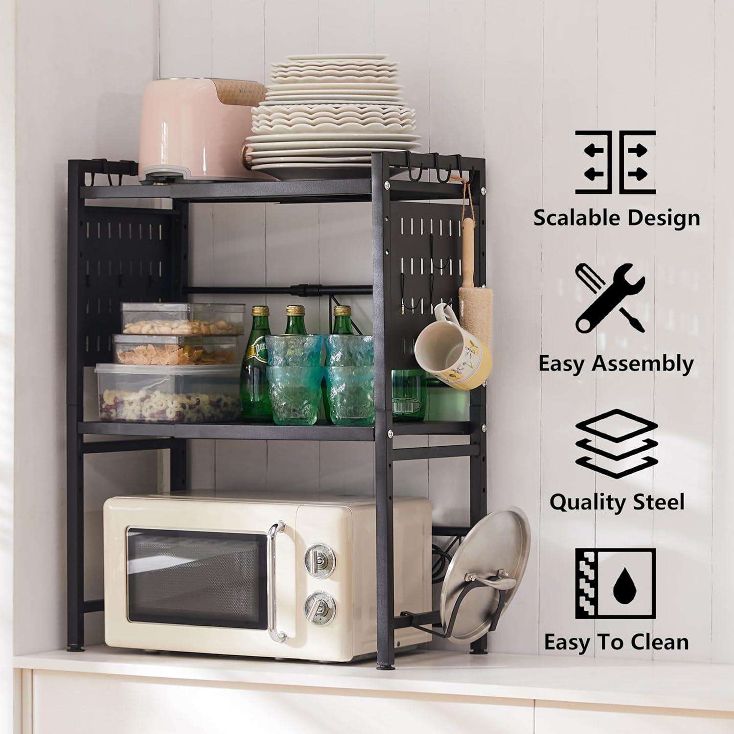 3-Tier Microwave Oven Rack With 9 Hooks