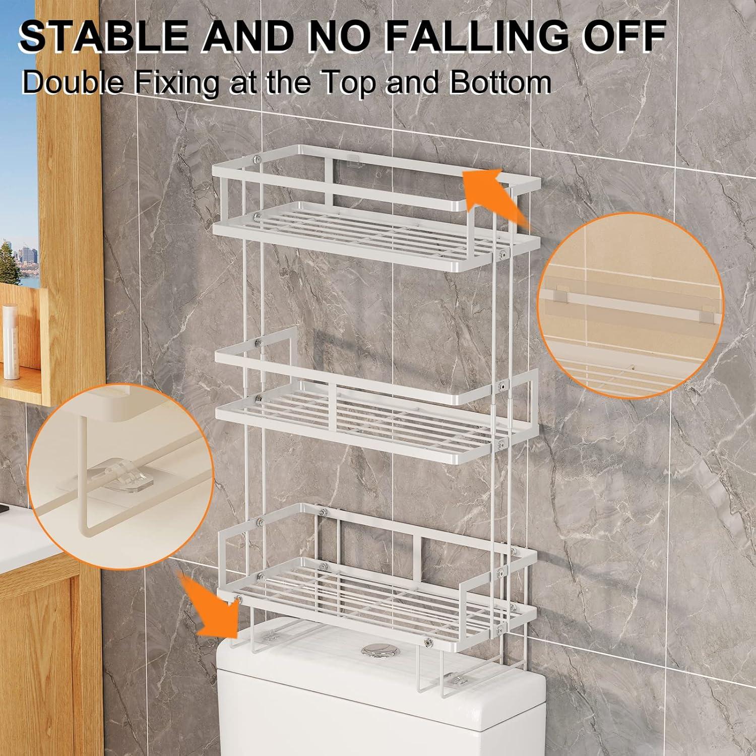 Over Toilet Bathroom Organizer,Over The Toilet Storage Shelf, Toilet Shelf with Toilet Paper Holder,Bathroom Shelf Over Toilet,3 Tier Toilet Storage Rack White Metal
