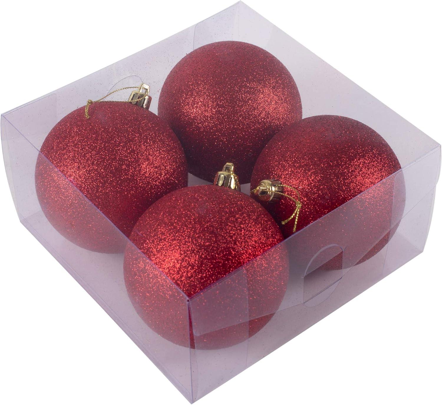 Christmas By Krebs Ornament, Commercial Grade Indoor and Outdoor Shatterproof Plastic, Water Resistant Ball Ornament Decorations (Red Glitter, 4 inch (100mm))