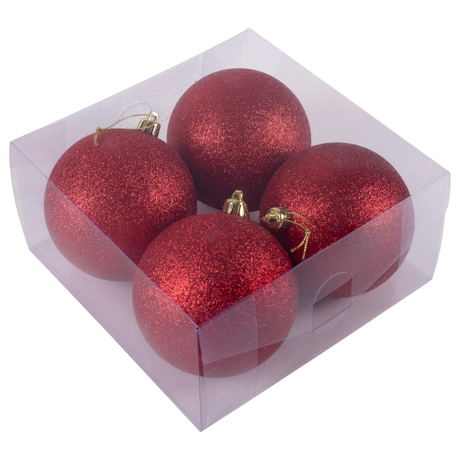 Christmas By Krebs Ornament, Commercial Grade Indoor and Outdoor Shatterproof Plastic, Water Resistant Ball Ornament Decorations (Red Glitter, 4 inch (100mm))