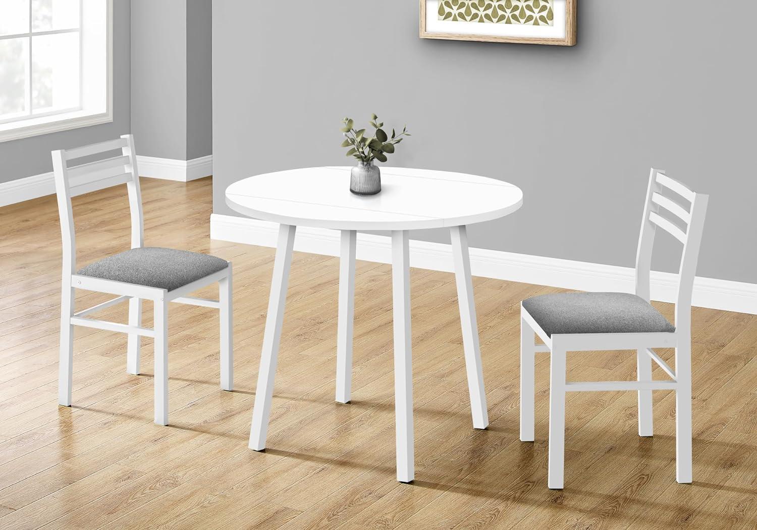 White Metal and Laminate Drop Leaf Dining Set with Gray Cushions