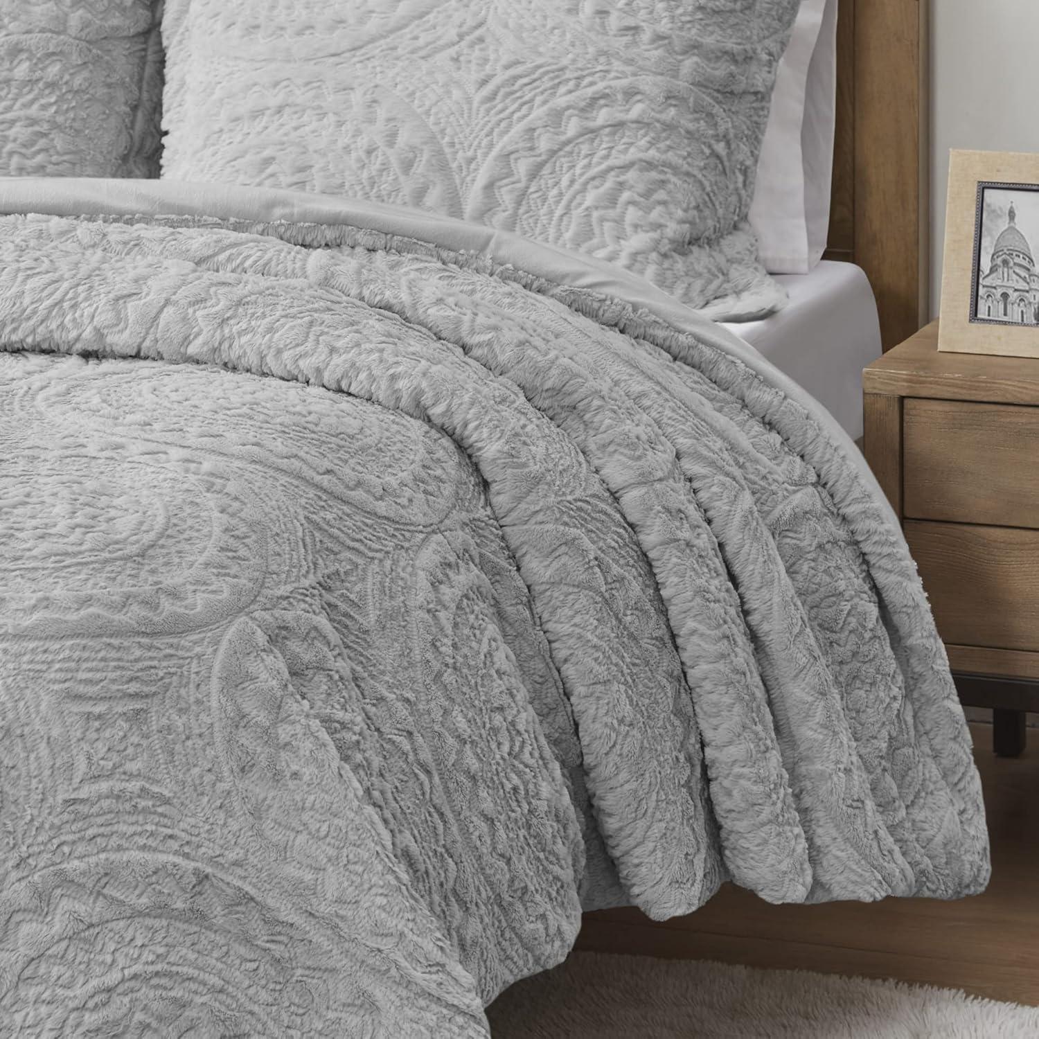 Madison Park Arya Embroidered Medallion Faux Fur Ultra Plush Comforter Set