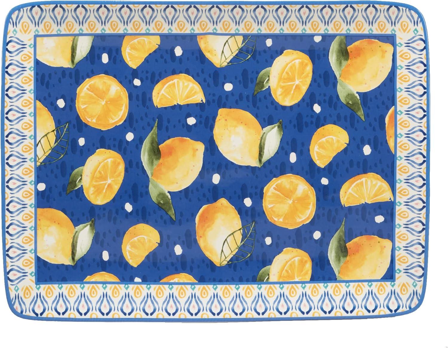 Lemonade Blue and Yellow Ceramic Rectangular Platter